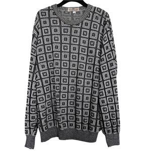 Pronto-Uomo Mens Sz XL Pullover Crewneck Sweater Linen Blend Geometric Print
